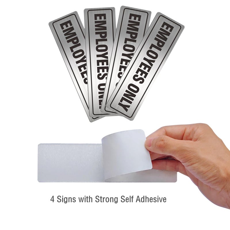 MongFun Employees Only Sign - Office Door Signs for Business Store Restroom Wall - 7.0" x 2.0" Durable Aluminum Metal with Strong Self Adhesive (4 Pack, Silver 7 x 2 inches) - Image 2